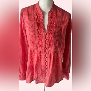 Emma James Orange Buttoned Pleated Blouse